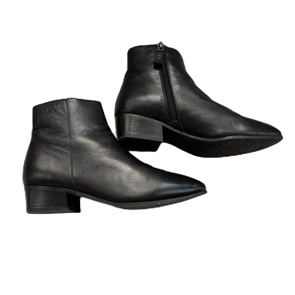 Aquatalia Fuoco Black Leather Ankle Booties Stacked Heel Size 6.5 Ankle Boots - Picture 7 of 12